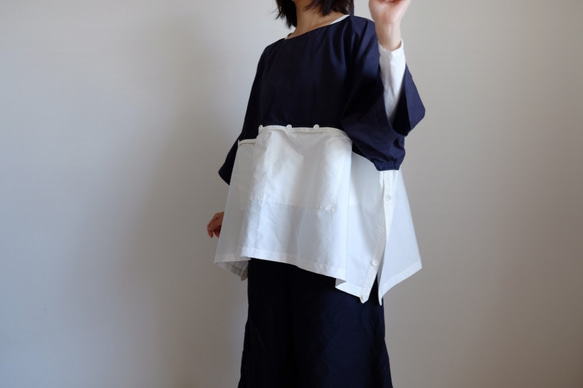 ＊已售出＊ Switching Wide T-shirt / LL size / Cotton Oxford [navy blu 第6張的照片