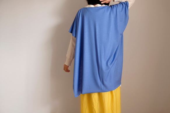2way套頭針織/寬方形半袖/細羊毛針織[薩克斯風藍色] 第5張的照片