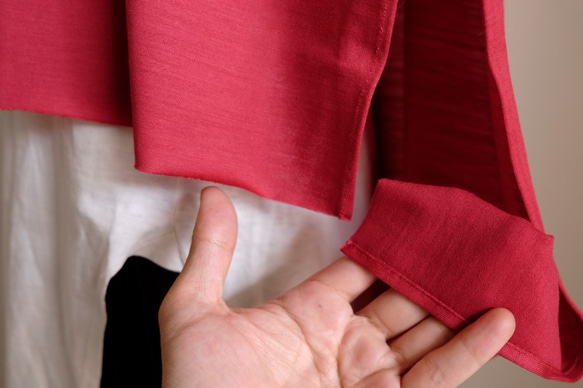 2way套頭針織/寬方形半袖/精美羊毛針織[紅色] 第6張的照片