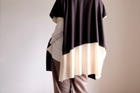 2way套衫針織/方形半袖/細羊毛高針距針織[深棕色] 第5張的照片