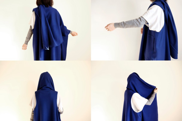 ＊sold＊ロング ケープ コート Re_1say /圧縮 ウール ジャージー【 ロイヤルブルー 】 long cape 10枚目の画像