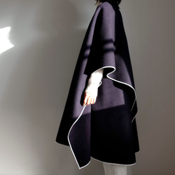 New Long Cape Coat Re_1say /羊毛開司米羊絨雙面海狸[海軍] 第3張的照片