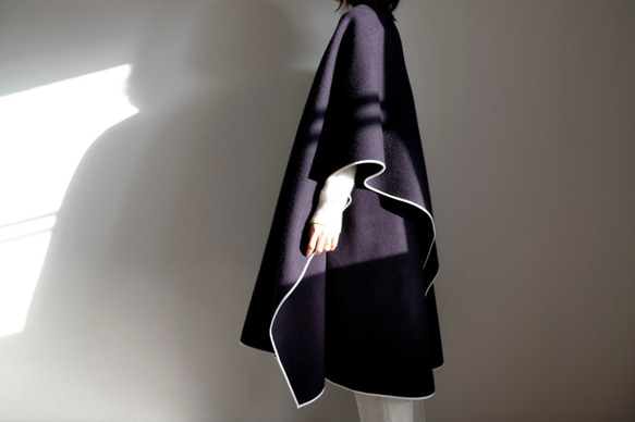 New Long Cape Coat Re_1say /羊毛開司米羊絨雙面海狸[海軍] 第3張的照片