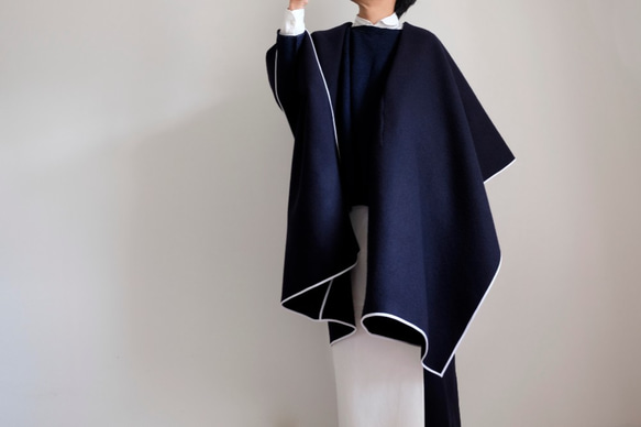 New Long Cape Coat Re_1say /羊毛開司米羊絨雙面海狸[海軍] 第10張的照片