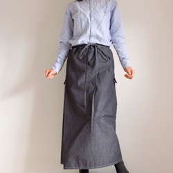 新作・エプロンラップパンツ / コットン シャンブレー【 インディゴ 】/ apron wrap pants 3枚目の画像