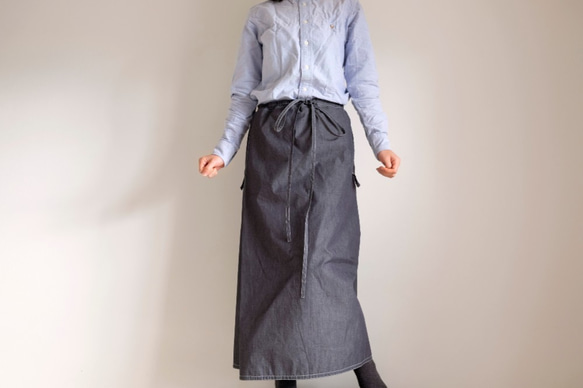 New Apron Wrap Pants / Cotton Chambray [Indigo] / 圍裙褲 第3張的照片