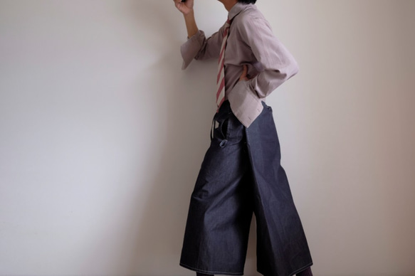 新作・エプロンラップパンツ / コットン シャンブレー【 インディゴ 】/ apron wrap pants 8枚目の画像