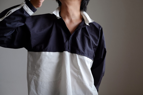 ＊已售出＊ Switchable Pullover Shirt/L/Cotton Typewriter [Navy and Gr 第3張的照片