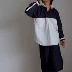 ＊已售出＊ Switchable Pullover Shirt/L/Cotton Typewriter [Navy and Gr 第4張的照片