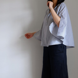雨披風格套頭衫/ M尺寸/棉質條紋[灰白色和深灰色] 第2張的照片