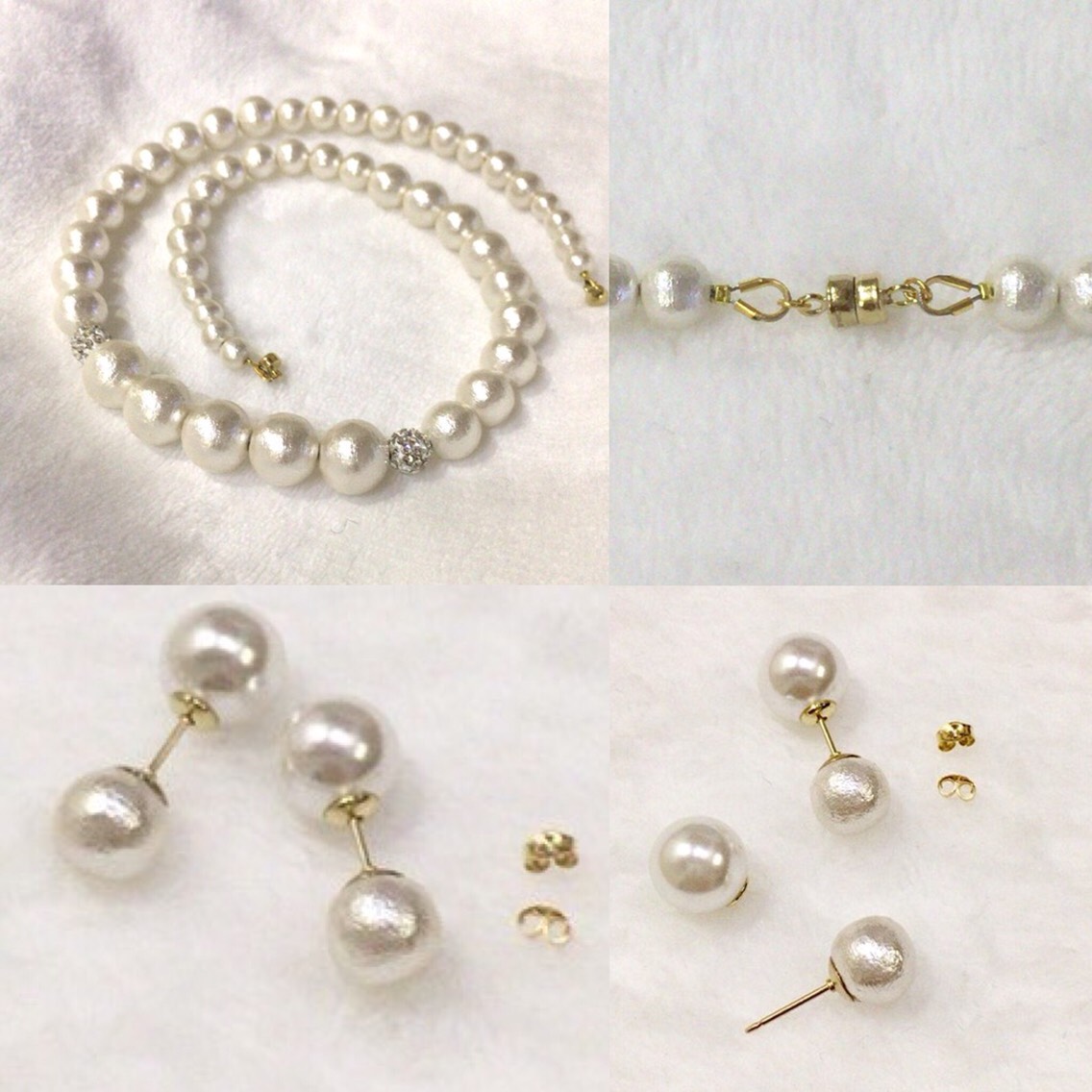 【セット】k14gfコットンパールのグラデネックレスとツーウェイピアス