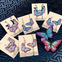 〈手描き〉『蝶』ヘアゴム　ピンク系　ブルー系 2枚目の画像