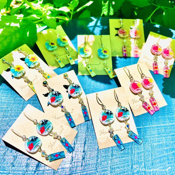 金魚 レジンヘアゴム 花火 ひまわり 金魚 レジンヘアゴム 花火