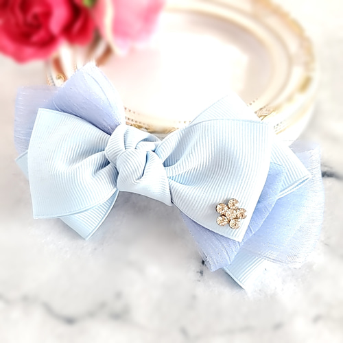 シフォンリボンとグログランの重ねリボン＊ヘアゴム／バレッタ  