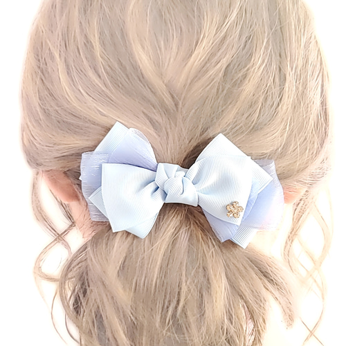 シフォンリボンとグログランの重ねリボン＊ヘアゴム／バレッタ  