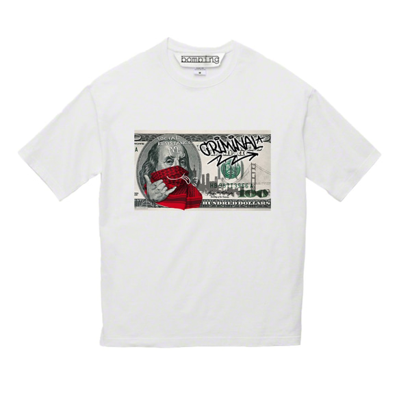 NEW 100＄　RED　テヘペロ　グリーン紙幣　ホワイトTシャツ　【 インクジェット 】 2枚目の画像