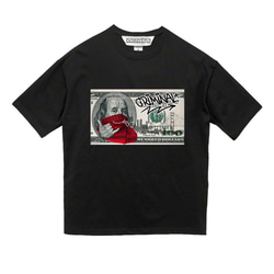 NEW 100＄　RED　テヘペロ　グリーン紙幣　ブラックTシャツ　【 インクジェット 】 2枚目の画像