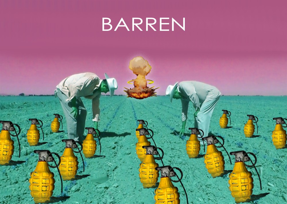 不毛の収穫　フォント3　シュール　ホワイトTシャツ　【 インクジェット 】