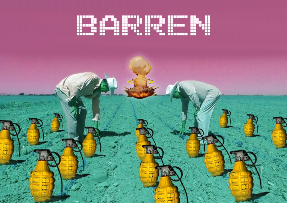 不毛の収穫　フォント4　シュール　ホワイトTシャツ　【 インクジェット 】