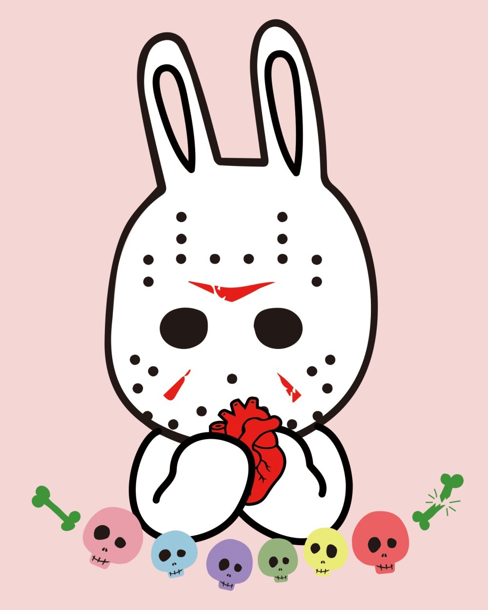 Creepy Bunny　Pink　ブラックボディ　ポップでキッチュな殺意Tシャツ　【 インクジェット 】