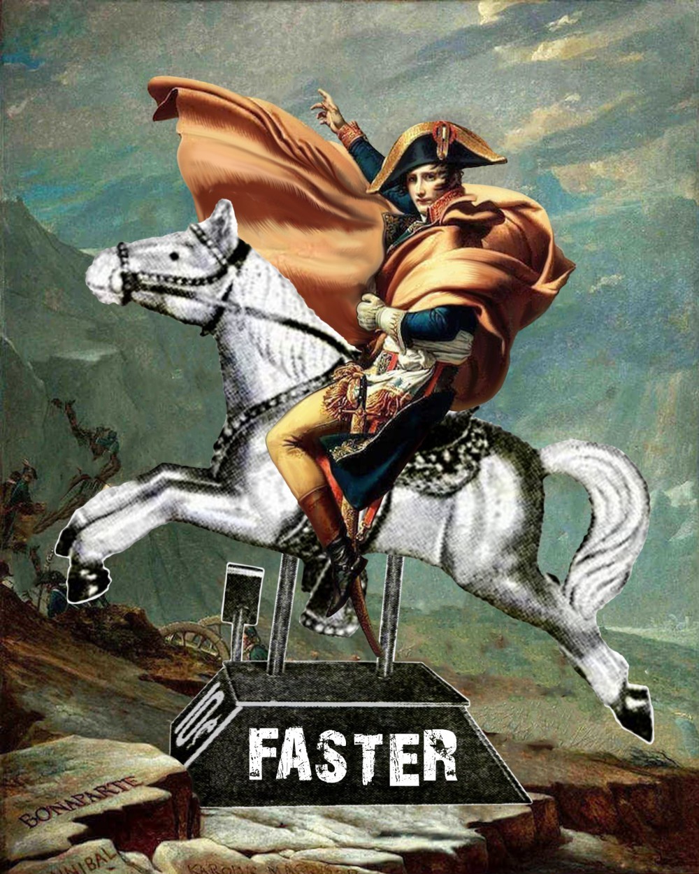 ナポレオン　Coin operated ride　木馬　フォント FASTER　ブラックTシャツ【 インクジェット 】