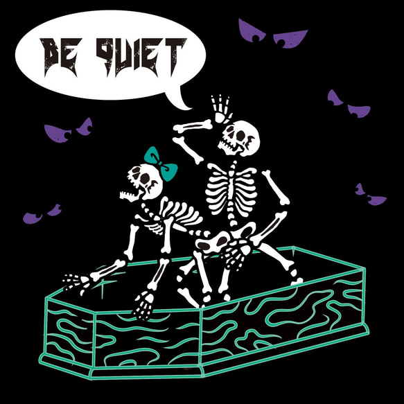 Be quiet　グリーン × パープル　ホワイトTシャツ【 インクジェット 】 1枚目の画像