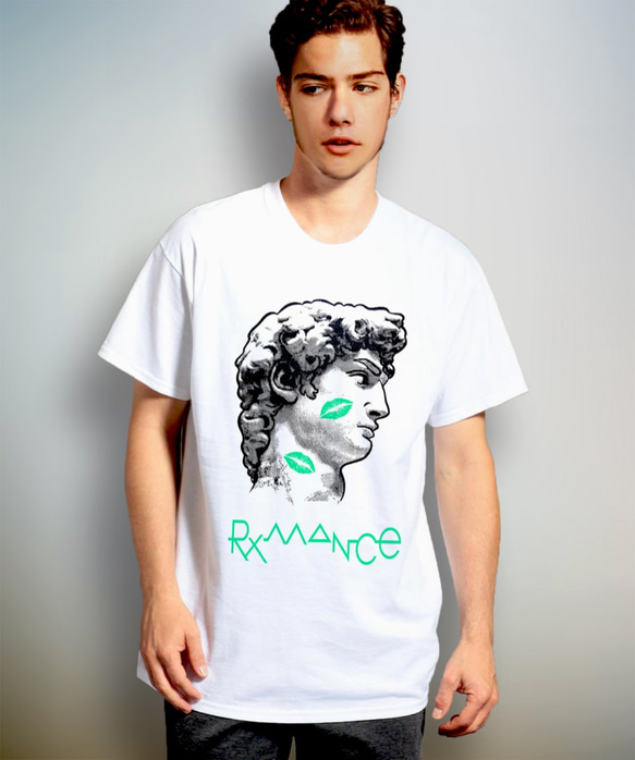 Rxmance ( フォントA ) グリーン   ホワイトTシャツ【 シルクスクリーン 】 2枚目の画像