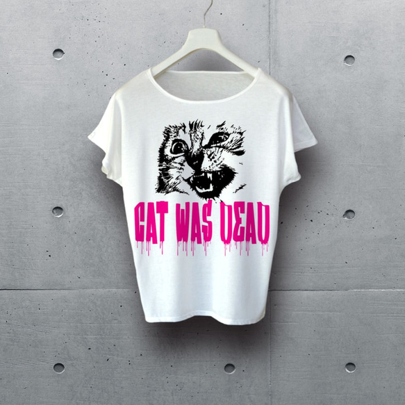 CAT WAS DEAD　フォント2　オレンジピンク　ドルマン（ Tシャツ ） 2枚目の画像