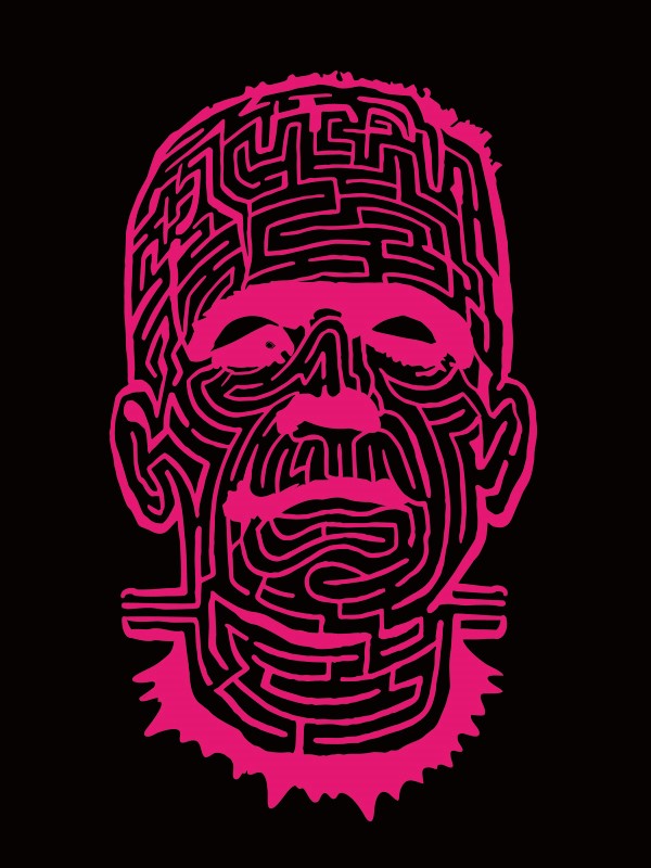 THE MAZE　ブラックボディ　ピンク　（ ポップでキッチュなフランケンシュタイン Tシャツ ）【 シルクスクリーン