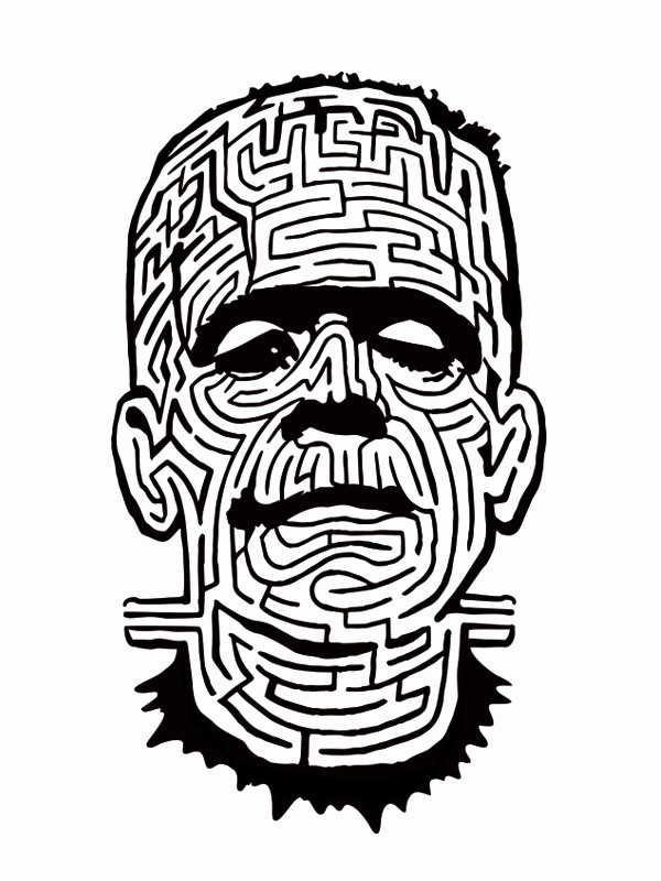 THE MAZE　ブラック　（ ポップでキッチュなフランケンシュタイン Tシャツ ）【 シルクスクリーン 】