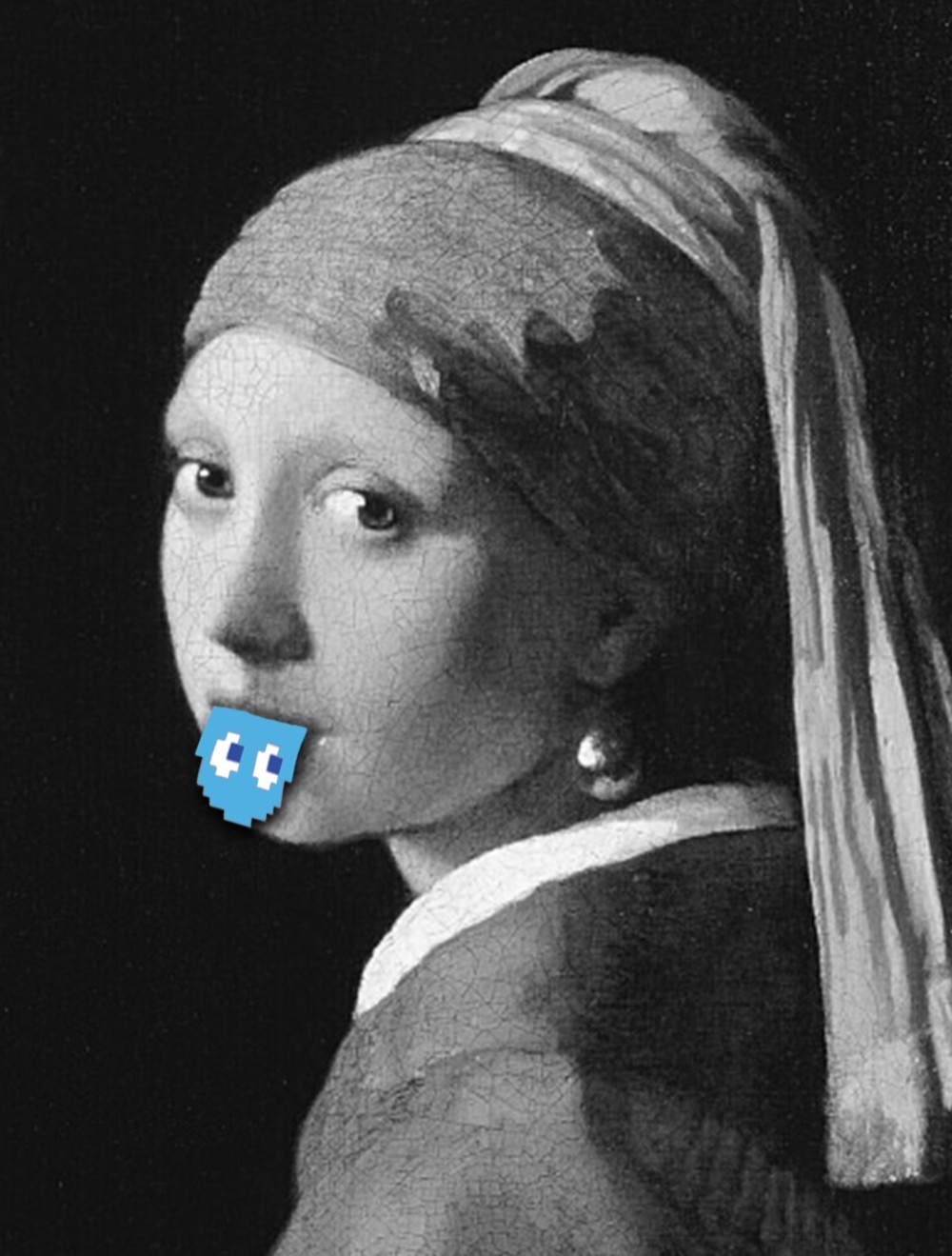 なんか出ちゃった少女　フェルメール　BLUE TYPE　ブラックTシャツ【 インクジェット 】