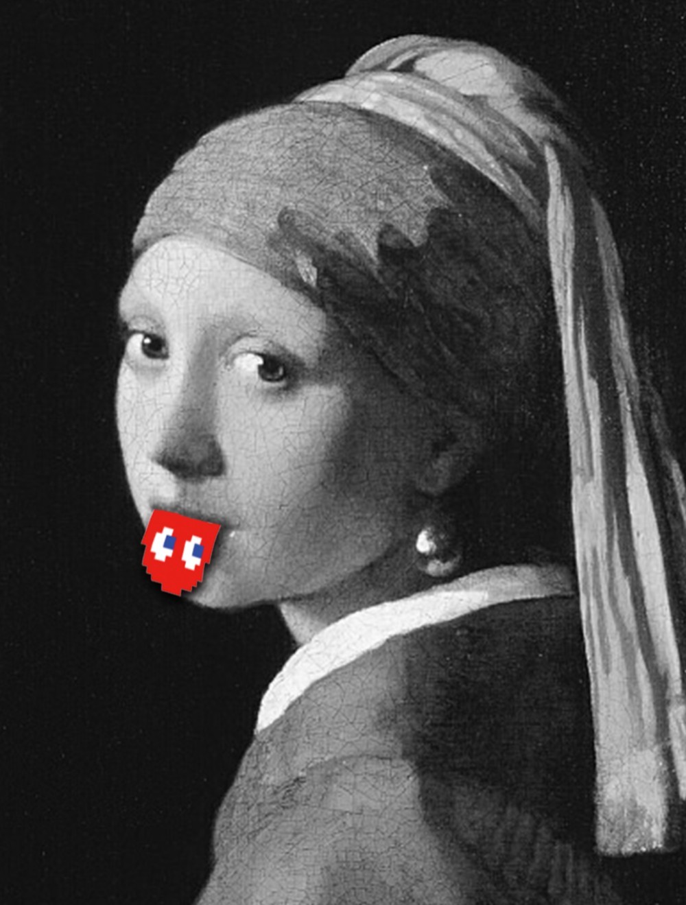 なんか出ちゃった少女　フェルメール　RED TYPE　ブラックTシャツ【 インクジェット 】