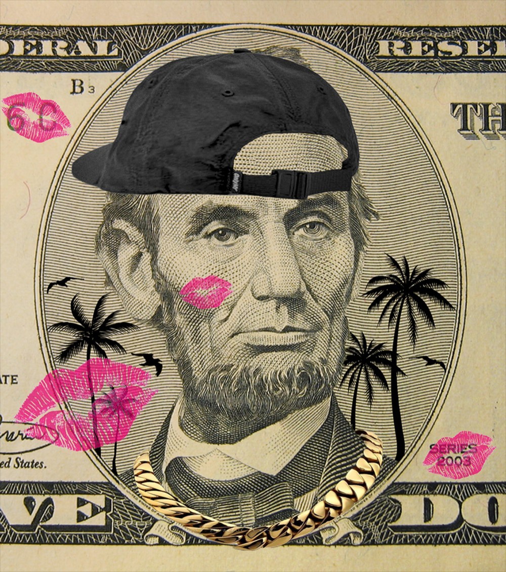 NEW 5＄　リンカーン　リバースキャップ　黒　ブラックTシャツ　【 インクジェット 】