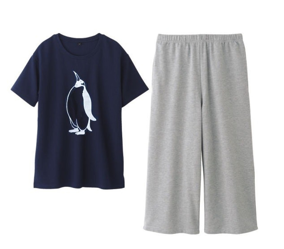 ペンギン レディースワッフルTシャツ上下セット 1枚目の画像