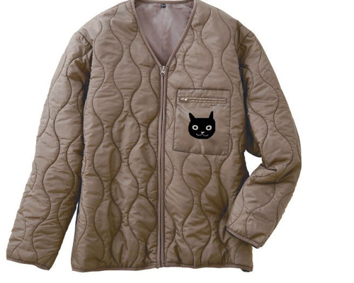ネコ柄 中綿 撥水 キルティングジャケット 男女兼用サイズ ジャケット