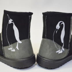 ペンギン ボアブーツ、靴、オリジナルデザイン、シルクスクリーン, 冬ブーツ 1枚目の画像