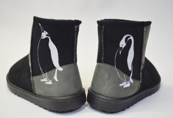 ペンギン ボアブーツ、靴、オリジナルデザイン、シルクスクリーン, 冬ブーツ 1枚目の画像