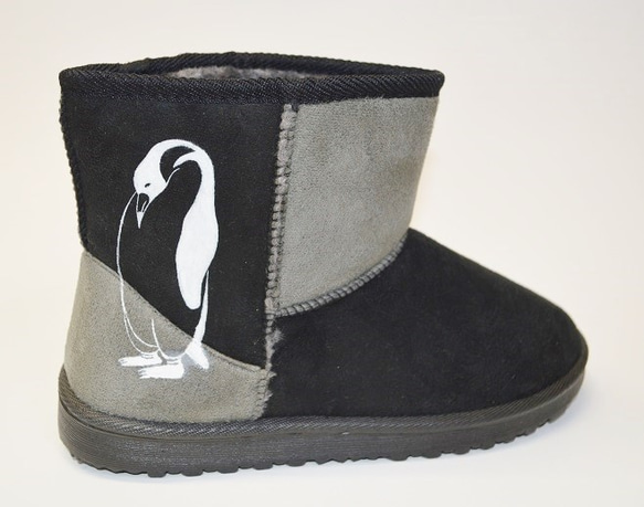 ペンギン ボアブーツ、靴、オリジナルデザイン、シルクスクリーン, 冬ブーツ 3枚目の画像