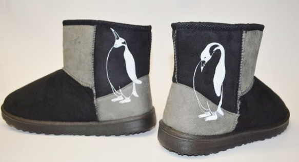 ペンギン ボアブーツ、靴、オリジナルデザイン、シルクスクリーン, 冬ブーツ 4枚目の画像