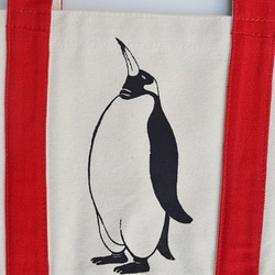 イニシャル入り、ペンギントートバッグ、キャンバストートバッグ、赤 2枚目の画像