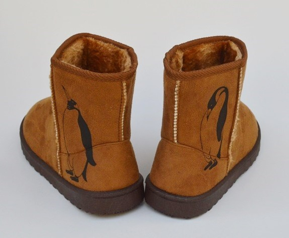 （メンズ）ペンギン ボアブーツ、靴、キャメル、オリジナルデザイン、シルクスクリーン, 冬ブーツ 1枚目の画像