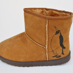 （メンズ）ペンギン ボアブーツ、靴、キャメル、オリジナルデザイン、シルクスクリーン, 冬ブーツ 2枚目の画像