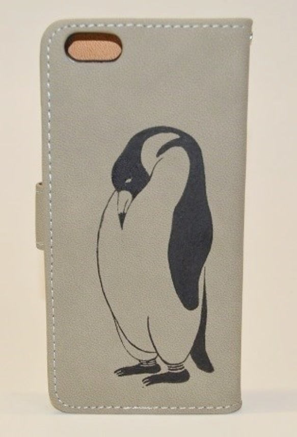 ペンギン手帳型 iPhone/Xperiaケース、ベージュ！iPhone対応, Xperia対応 3枚目の画像