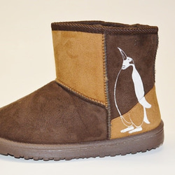 ペンギン ボアブーツ、靴、ダークブラウン、オリジナルデザイン、シルクスクリーン, 冬ブーツ 2枚目の画像