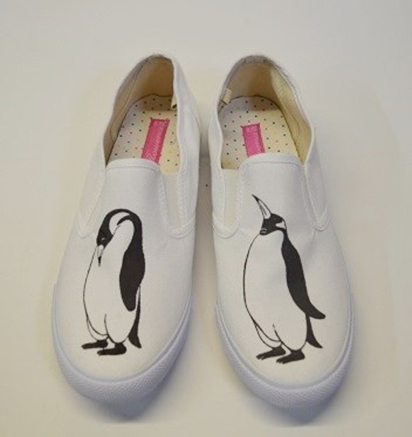 ペンギンスリッポン、ホワイト　シューズ、靴、オリジナルデザイン 2枚目の画像