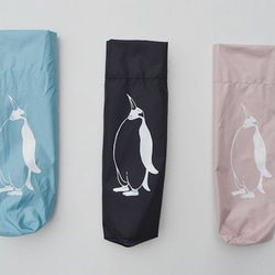 ペンギン 折りたたみ日傘、晴雨兼用　黒、UVカット　オリジナル　ペンギンデザイン入り 3枚目の画像