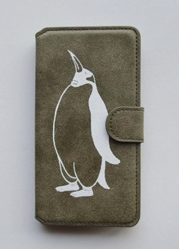 ペンギン手帳型  アンティークレザー iPhone/Xperiaケース iPhone6,7,8対応、Xperia対応 2枚目の画像