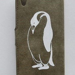 ペンギン手帳型  アンティークレザー iPhone/Xperiaケース iPhone6,7,8対応、Xperia対応 3枚目の画像