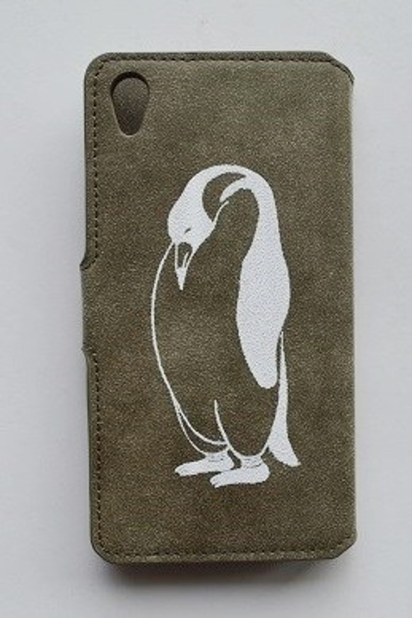 ペンギン手帳型  アンティークレザー iPhone/Xperiaケース iPhone6,7,8対応、Xperia対応 3枚目の画像