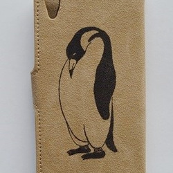 ペンギン手帳型  アンティークレザー iPhone/Xperiaケース、iPhone6,7,8対応、Xperia対応 3枚目の画像